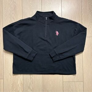 U.S. Polo Assn. Women's Black Cropped Quarter Zip Fleece Pullover Hoodie